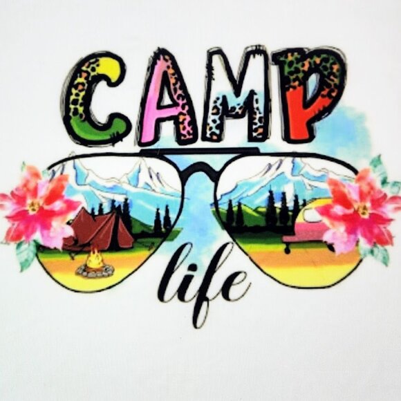Embrace the outdoors with this custom 'Camp Life' tank top in white, featuring a - Picture 4 of 4